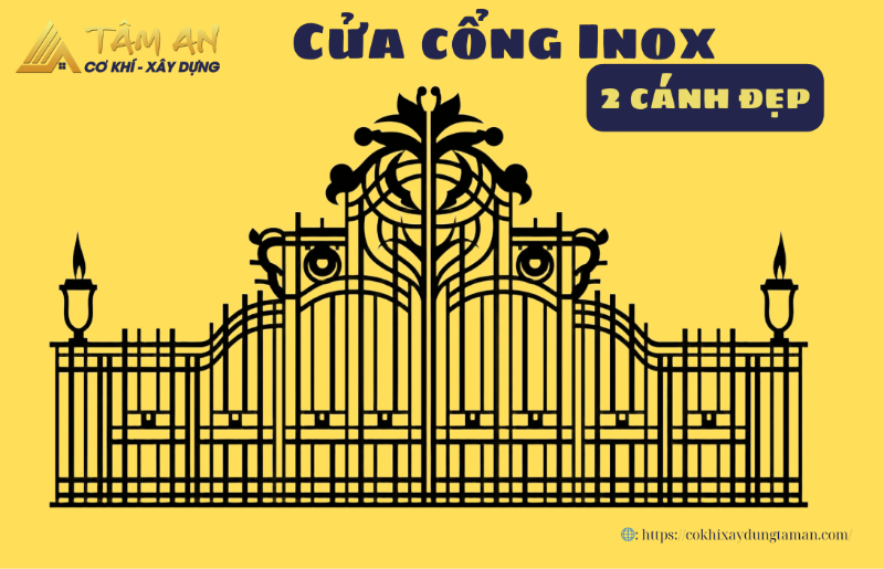 +20 mẫu cửa cổng inox 2 cánh đẹp, thiết kế sang trọng năm 2025