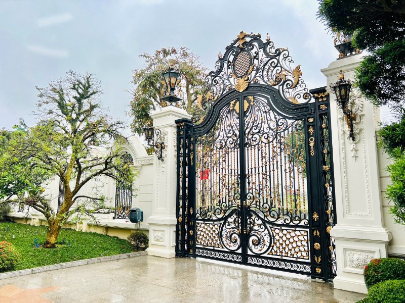 Mẫu cổng sắt nghệ thuật 2 cánh tân cổ điển