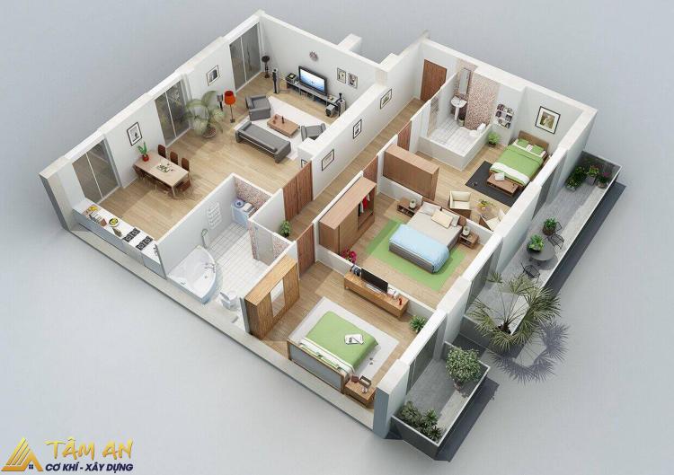 Diện tích nhà cấp 4 3 phòng ngủ: Bao nhiêu là đủ? 4 Nhà cấp 4 3 phòng ngủ 70–100m²