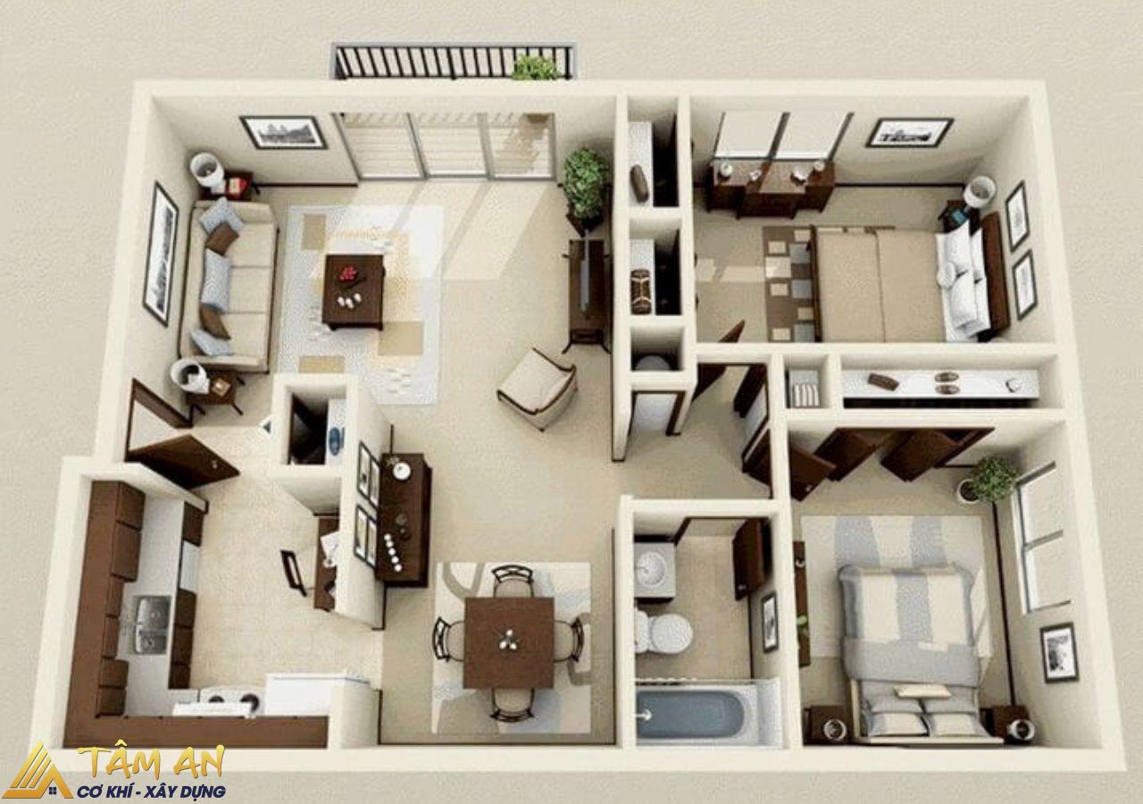 Diện tích nhà cấp 4 2 phòng ngủ bao nhiêu là hợp lý? 1 Diện tích nhà cấp 4 2 phòng ngủ