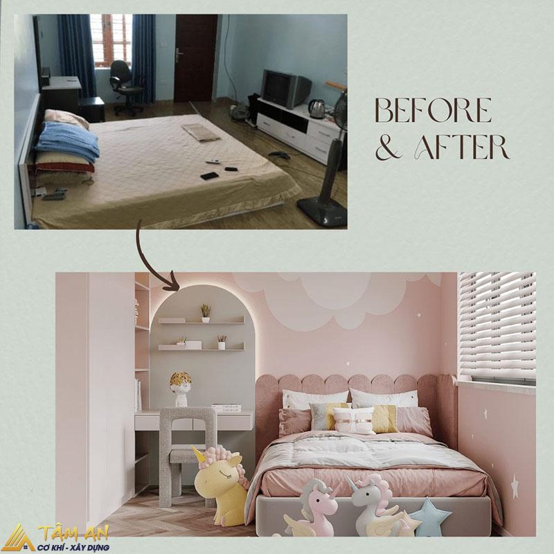 6 Bước cải tạo phòng ngủ nhanh, đẹp, tiện nghi, tiết kiệm 15 Đây là mẫu cải tạo phòng ngủ dành cho bé với gam màu hồng dễ thương, nhẹ nhàng