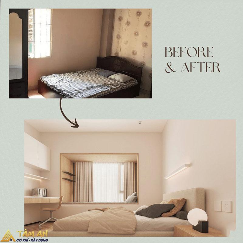 6 Bước cải tạo phòng ngủ nhanh, đẹp, tiện nghi, tiết kiệm 12 Không gian phòng ngủ sau khi được cải tạo rộng rãi, thông thoáng hơn. Việc thiết kế cửa sổ giúp phòng luôn sáng mát