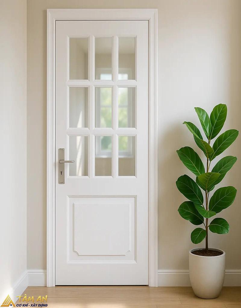Tổng hợp mẫu cửa sắt 1 cánh phòng ngủ bền đẹp, an toàn 3 Thiết kế cửa sắt 1 cánh màu trắng kết hợp cùng cửa kính cho phòng ngủ
