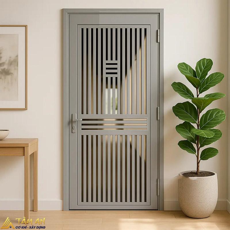 Tổng hợp mẫu cửa sắt 1 cánh phòng ngủ bền đẹp, an toàn 6 Bề mặt cửa sắt được sơn phủ tĩnh điện, hạn chế ăn mòn, gỉ sét