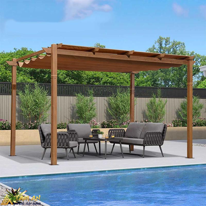 Mái nhựa giả gỗ ngoài trời đẹp, bền bỉ cho mọi công trình 4 Mái hiên nhựa giả gỗ cho khu vực hồ bơi