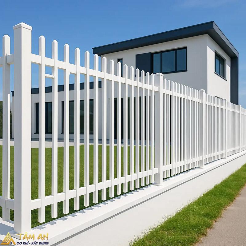 Mẫu hàng rào sắt hộp mạ kẽm sơn phủ tĩnh điện màu trắng hiện đại