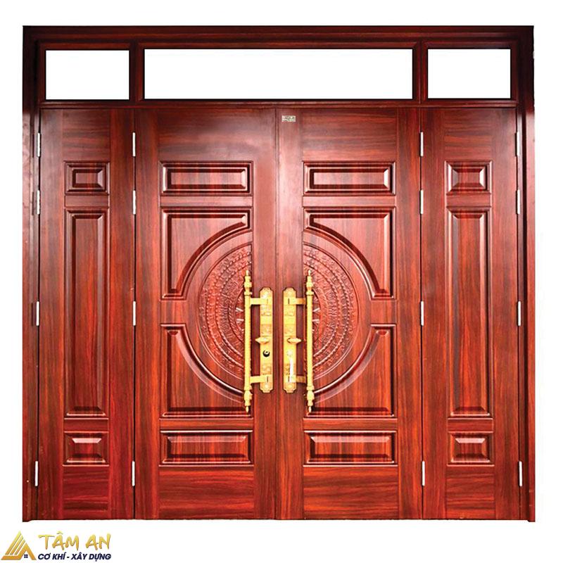 Cửa thép vân gỗ trọng lượng nặng, khó chạm trổ, điêu khắc