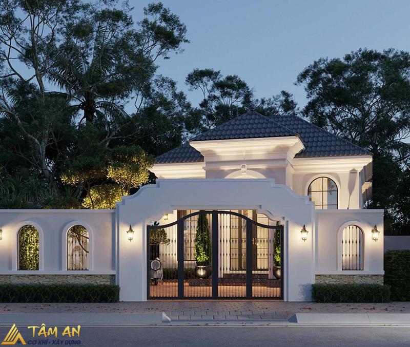 Cổng nhà thiết kế chắc chắn với cảnh cổng bằng sắt