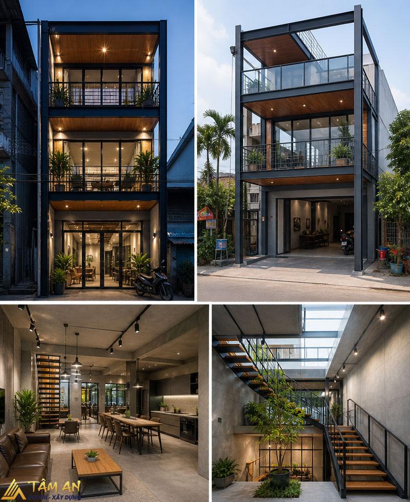 Chi phí xây nhà kết cấu thép 3 tầng làm nhà ở, showroom 5 Nhà mẫu khung thép 3 tầng
