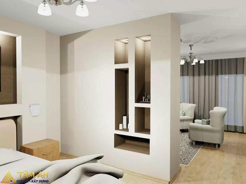 Vách ngăn thạch cao trong phòng ngủ giúp phân chia không gian